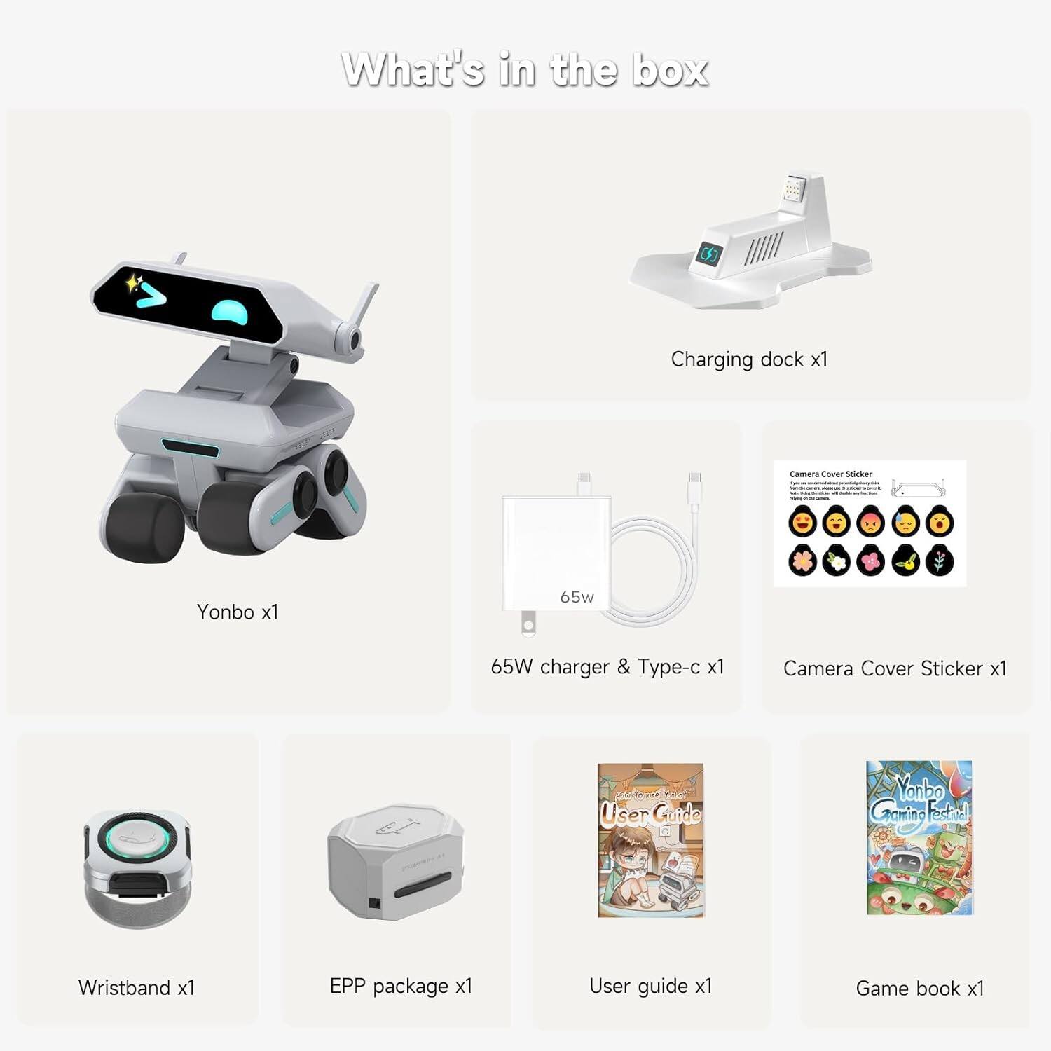 What's in the box:

- Charging dock x1
- Yonbo x1
- 65W charger & Type-c x1
- Camera Cover Sticker x1
- Wristband x1
- EPP package x1
- User guide x1
- Game book x1