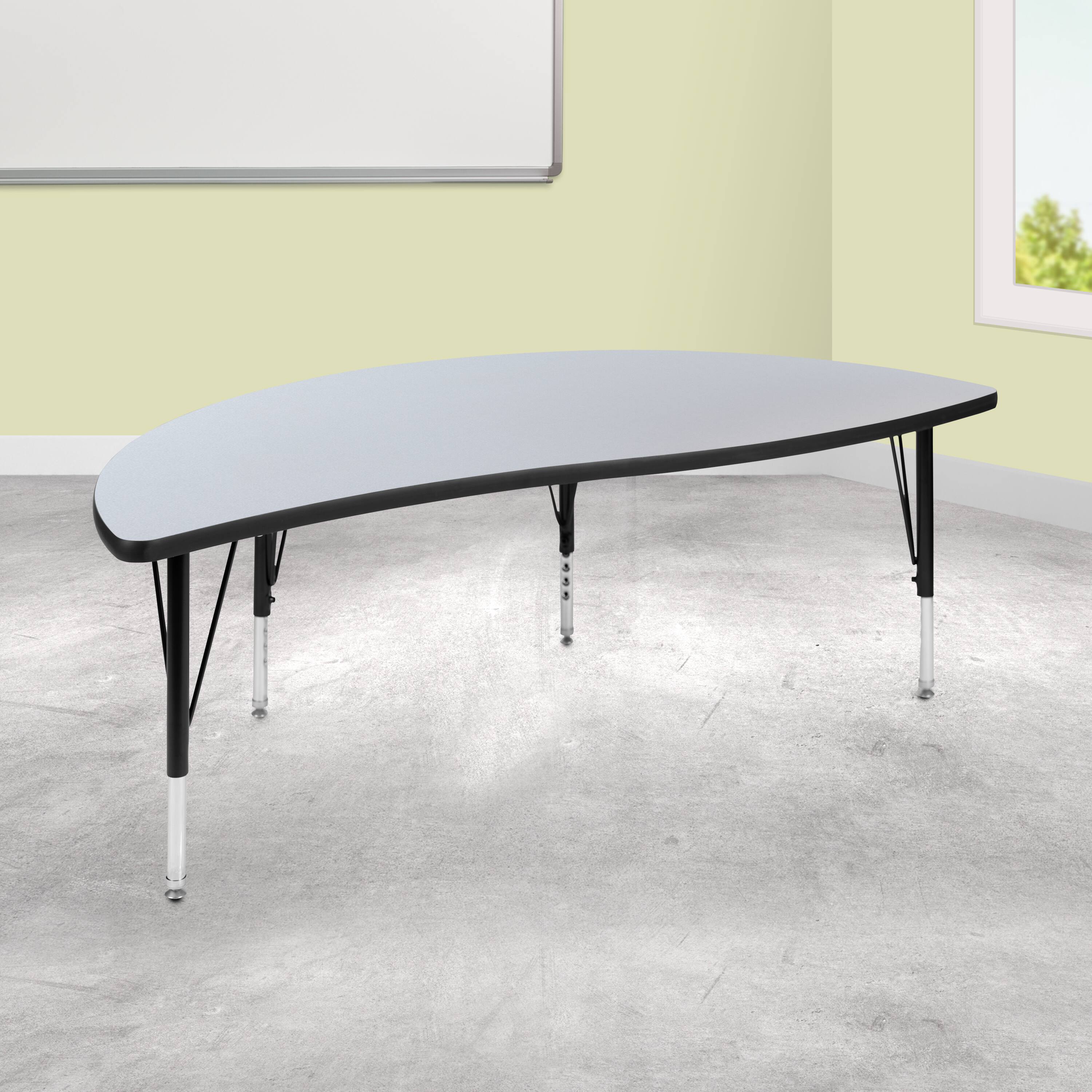 Alt View 1. Emma + Oliver - 60" Half Circle Wave Flexible Collaborative Kids Adjustable Height Activity Table - Grey.