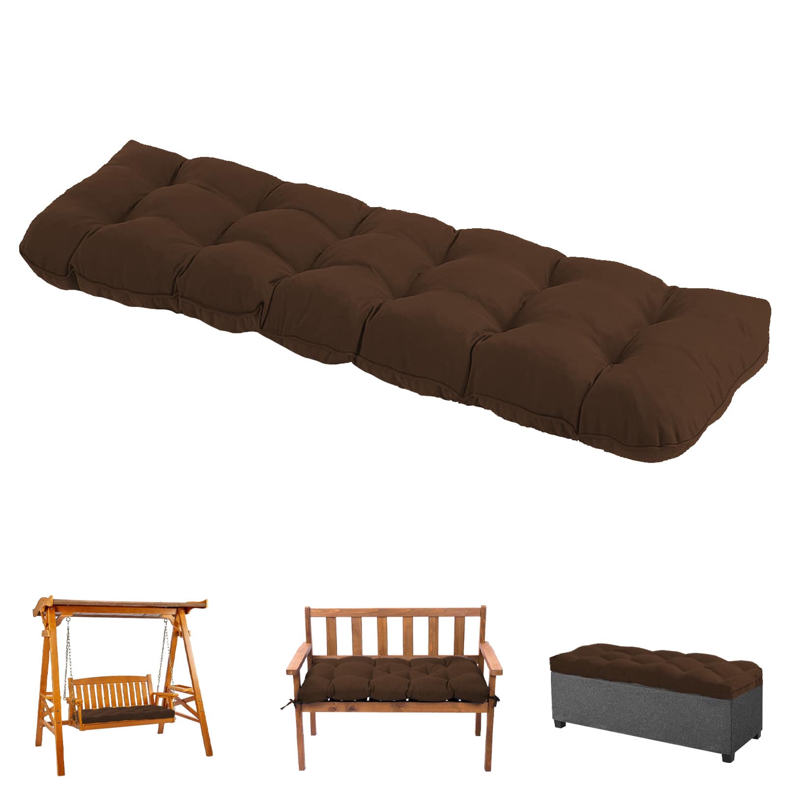 Chateau Abodes - 60"x20"x4" Outdoor Bench Cushion, Waterproof & Fade Resistant Patio Seat Pad for Porch Swing, Couch Outdoor Furniture - Coffee