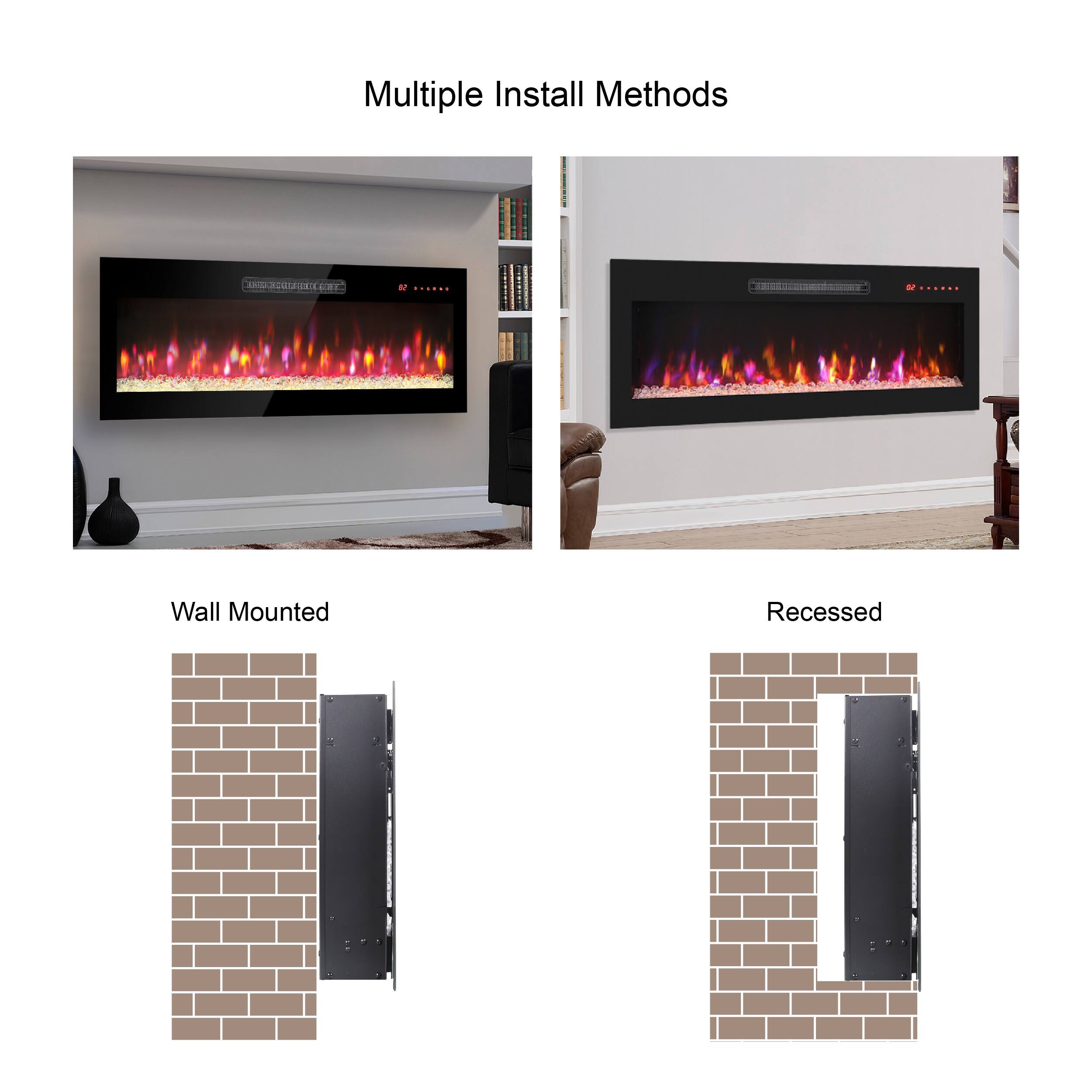 Alt View 1. Mondawe - 60" Ultra-Thin Recessed & Wall-Mount Electric Fireplace with Multi-Color Flames - Black.