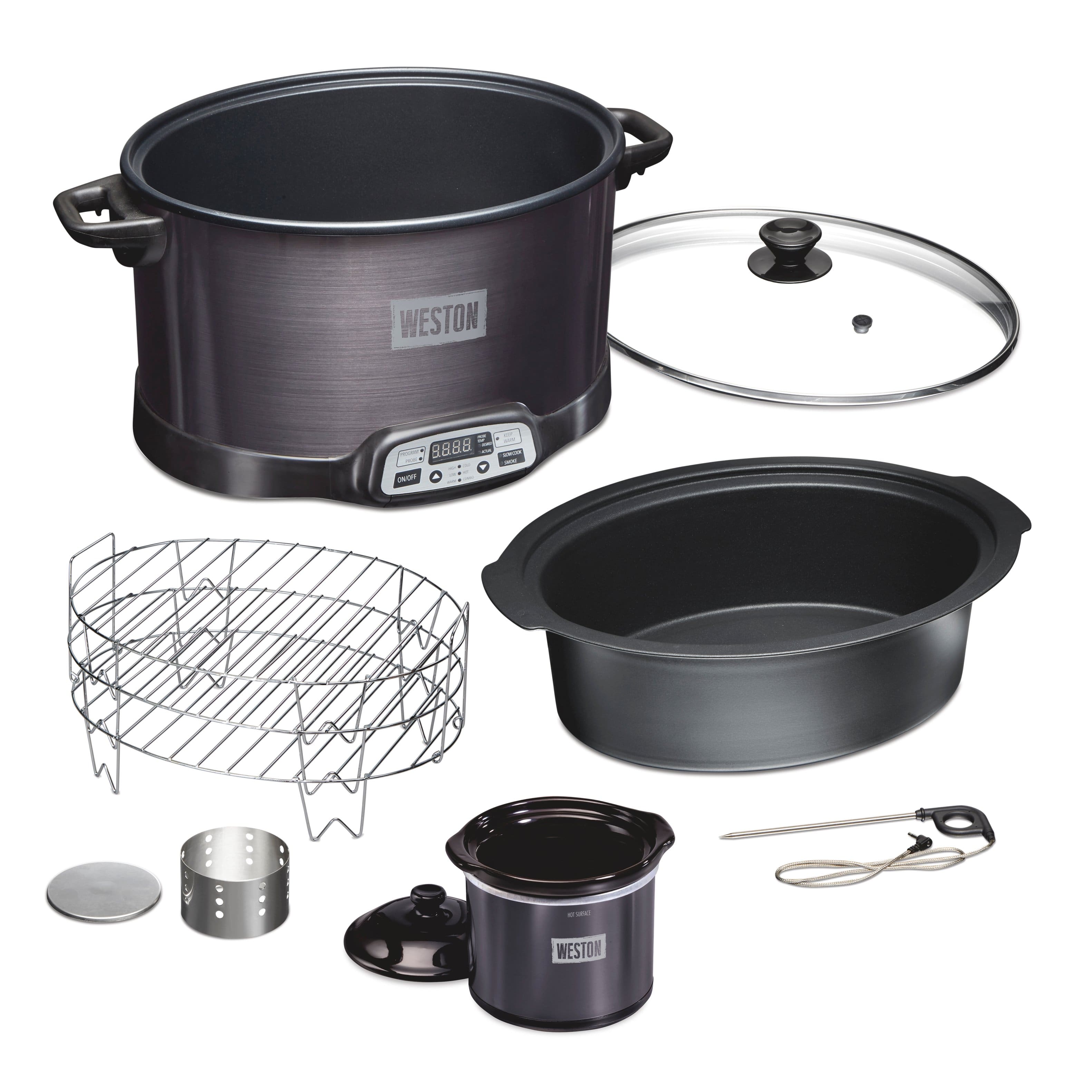 Weston - 2-in-1 Indoor Smoker & 6 Quart Slow Cooker with Party Dipper - Stainless Steel
