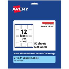 Avery - Matte Square Labels, 2" x 2", 600 Labels - White