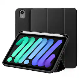 Vena - For Apple iPad Mini 7 Case, iPad Mini 6 Case Cover with Slim Trifold Stand, iPad Mini A17 Pro Case Cover - Black