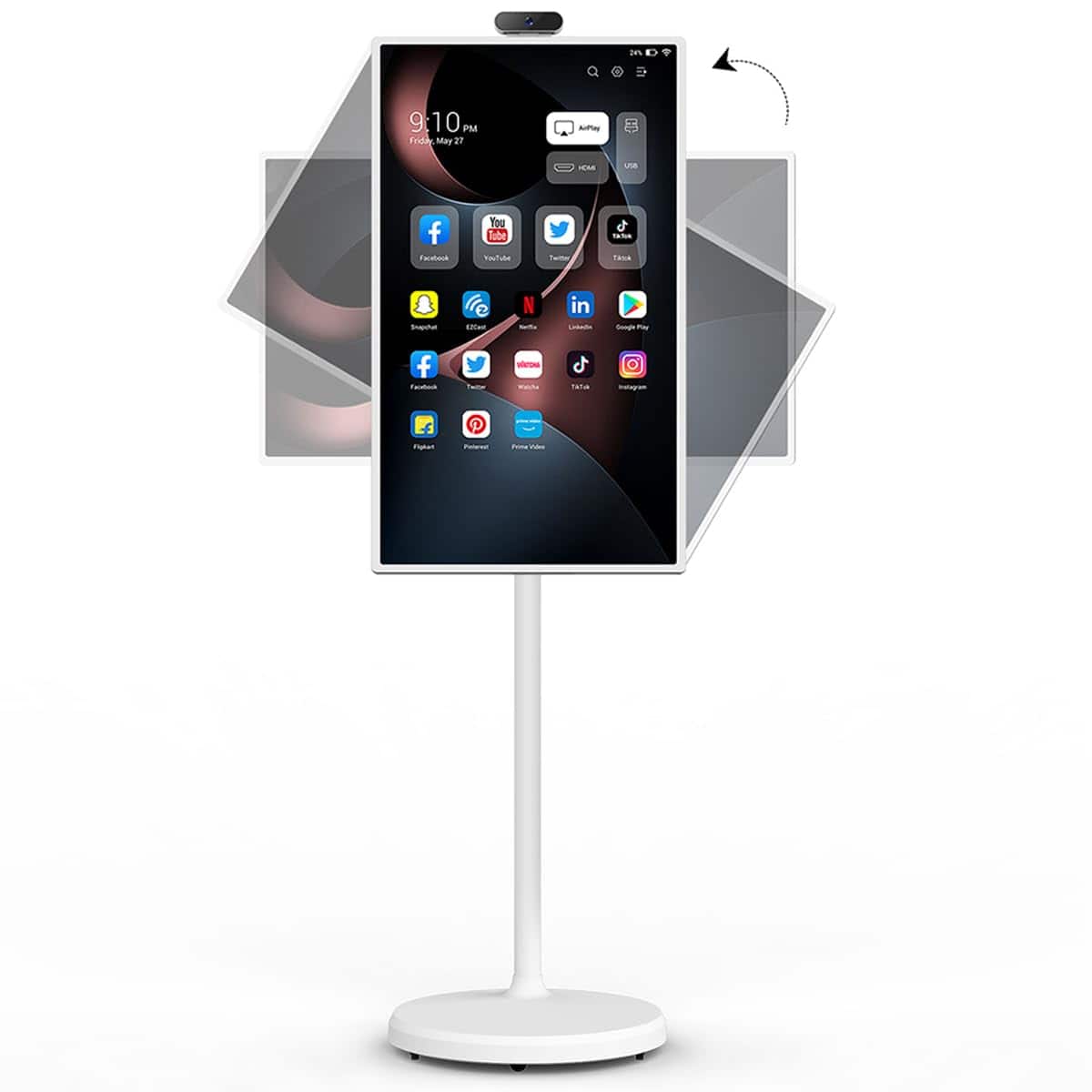 Cozyla - 32 inch Smart Portable TV with Stand on Wheels Full Swivel Rotation Support Google Store 4K Camera Remote Control