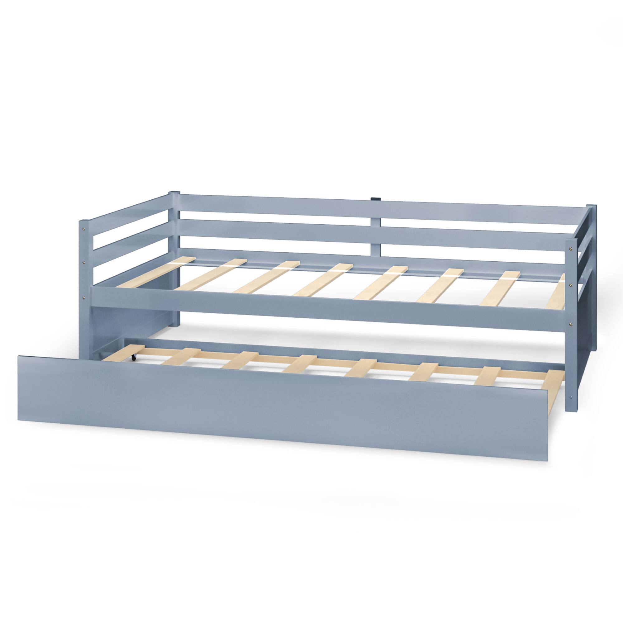 Alt View 6. Costway - Costway Twin Size Trundle Daybed Wooden Slat Support Mattress Platform - Gray.