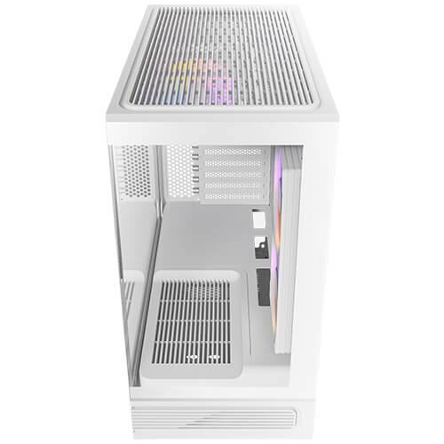Left. Antec - C2M ARGB WHITE 270° Full-view Tempered Glass Compact MicroATX PC Case, 2 ARGB PWM Fans Included, Support 360mm Radiator - White.