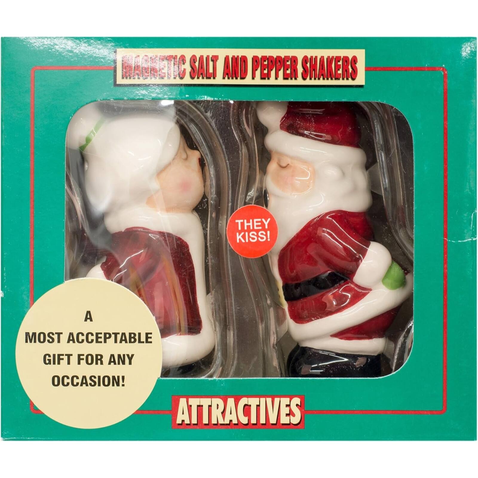 MAGNETIC SALT AND PEPPER SHAKERS THEY KISS! A MOST ACCEPTABLE GIFT FOR ANY OCCASION! ATTRACTIVES
