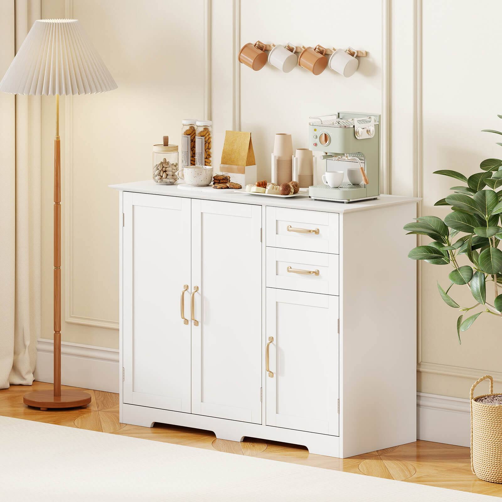 Alt View 4. Costway - Costway 40" Sideboard Buffet Cabinet Modern Kitchen Storage Organizer with 2 Drawers - White.