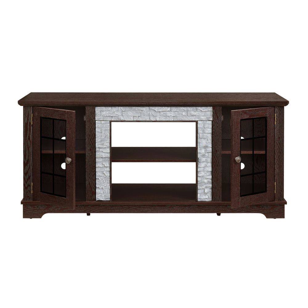 Alt View 1. Kadyn - 58-Inch Modern Entertainment Center with Faux Stone Finish - Cherry - Brown.