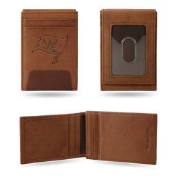 Rico Industries - Tampa Bay Buccaneers Embossed Premium Brown Leather Front Pocket Money Clip Wallet - Multi