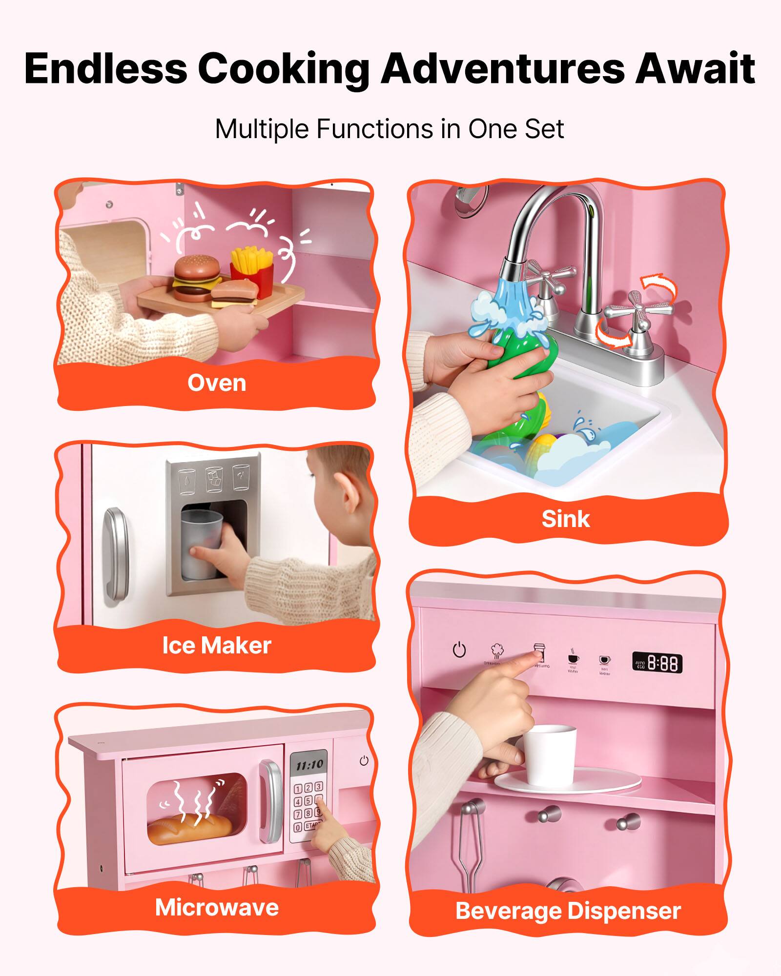 Endless Cooking Adventures Await  
Multiple Functions in One Set

- Oven
- Sink
- Ice Maker
- Microwave
- Beverage Dispenser