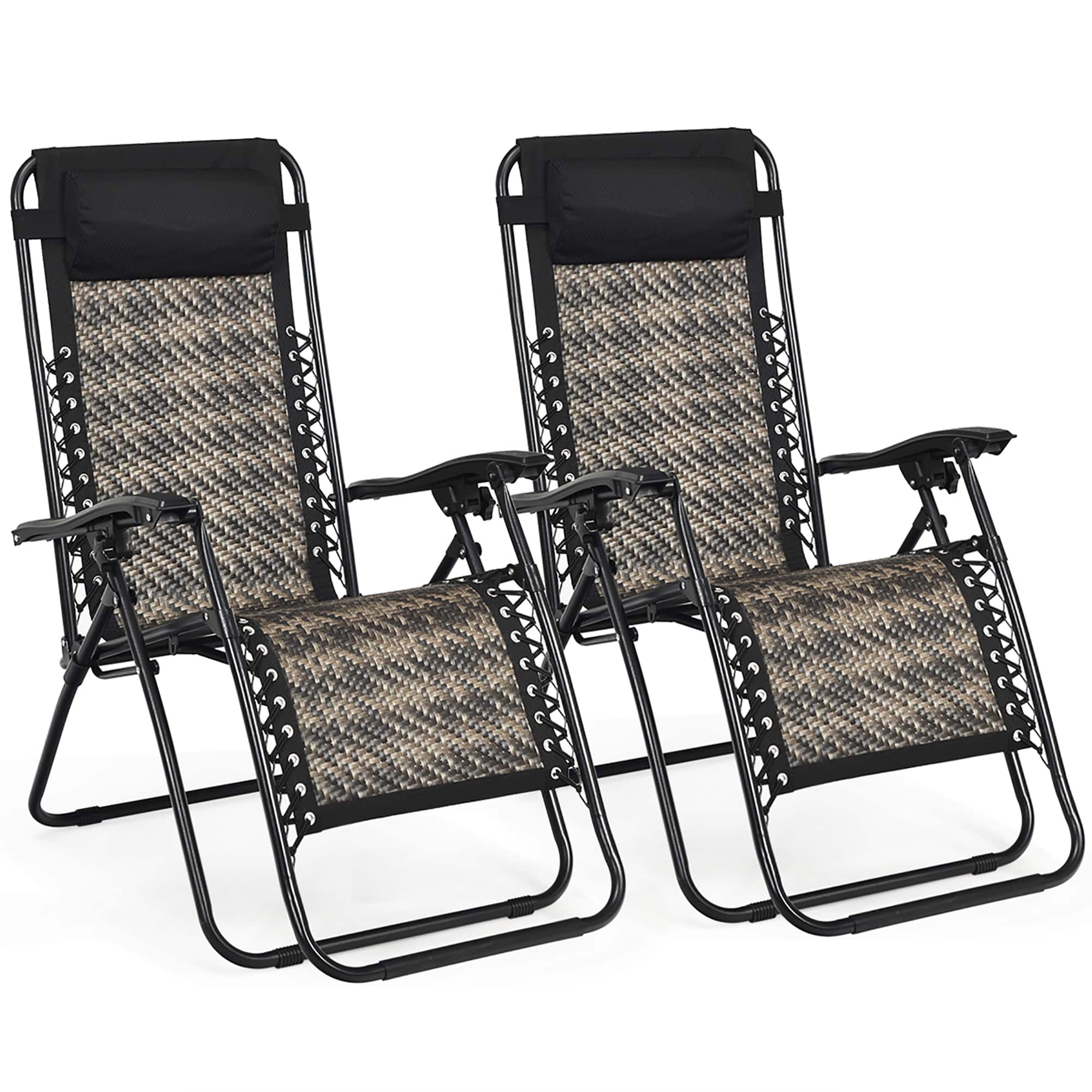 Costway - 2PCS Patio Rattan Zero Gravity Lounge Chair Folding Recliner Headrest - Mix  Grey