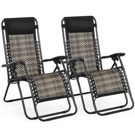Costway - 2PCS Patio Rattan Zero Gravity Lounge Chair Folding Recliner Headrest - Mix Grey