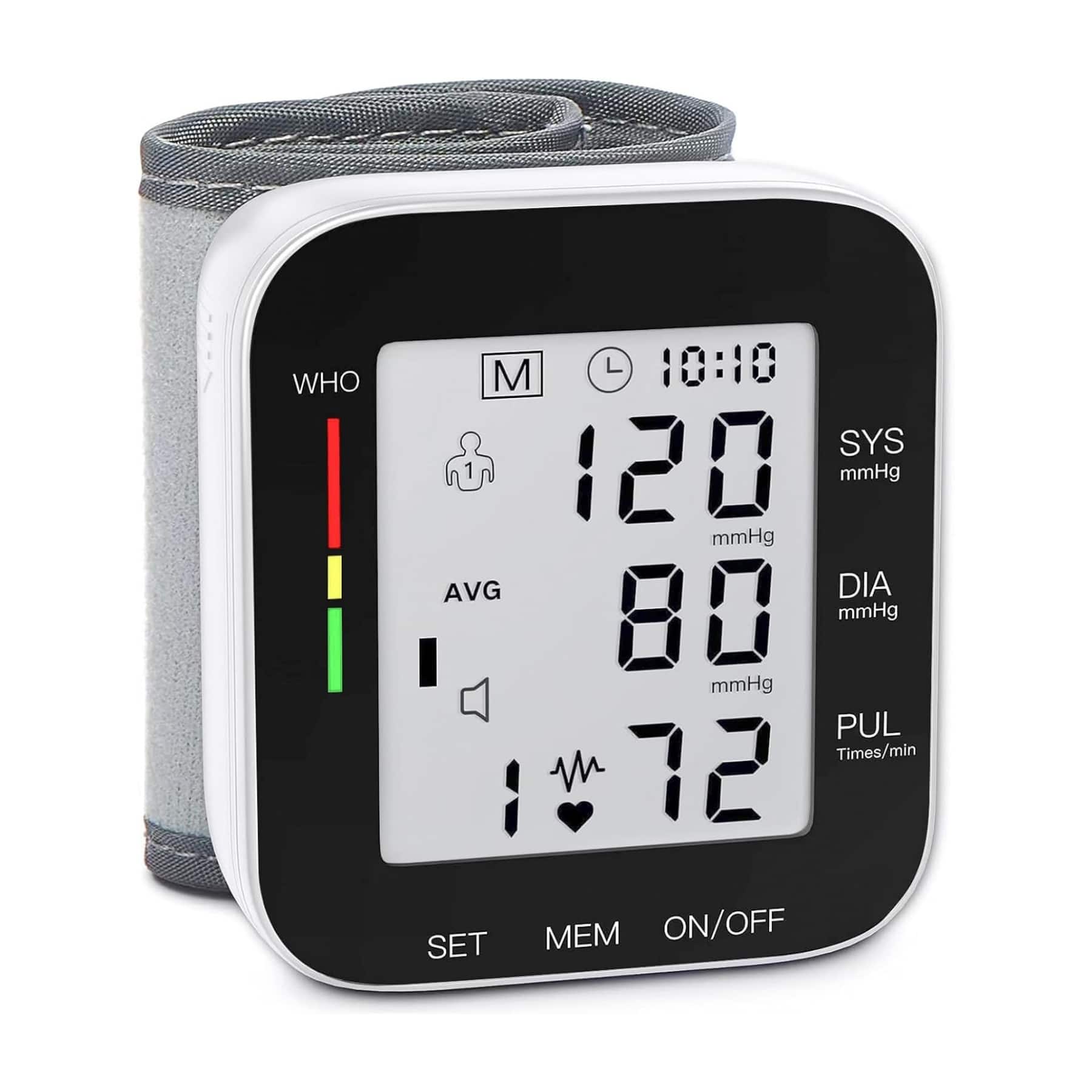 Dazzed Corner - Wrist Blood Pressure Monitor, Large LCD, Adjustable Cuff, 99x2 Memory - White