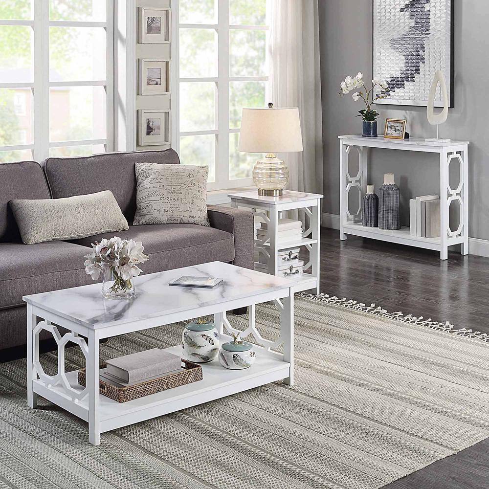 Back. Convenience Concepts - Omega Coffee Table with Shelf - White Faux Marble/White/Marble.