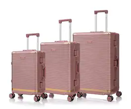 BreeBe - Luggage Set 20/24/28 Inch PC+Aluminum Suitcases with Aluminum Frame and Password Lock, Stylish Travel Suitcases - Rose Gold