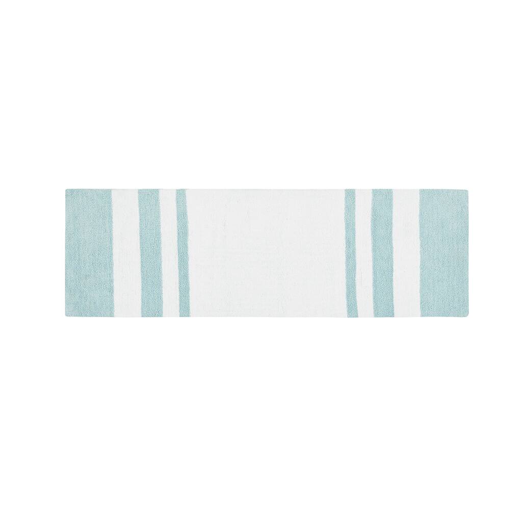 Angle. APRILSOUL - Reversible Cotton Bath Rug Casual Stripes Soft Plush Highly Absorbent - Aqua.
