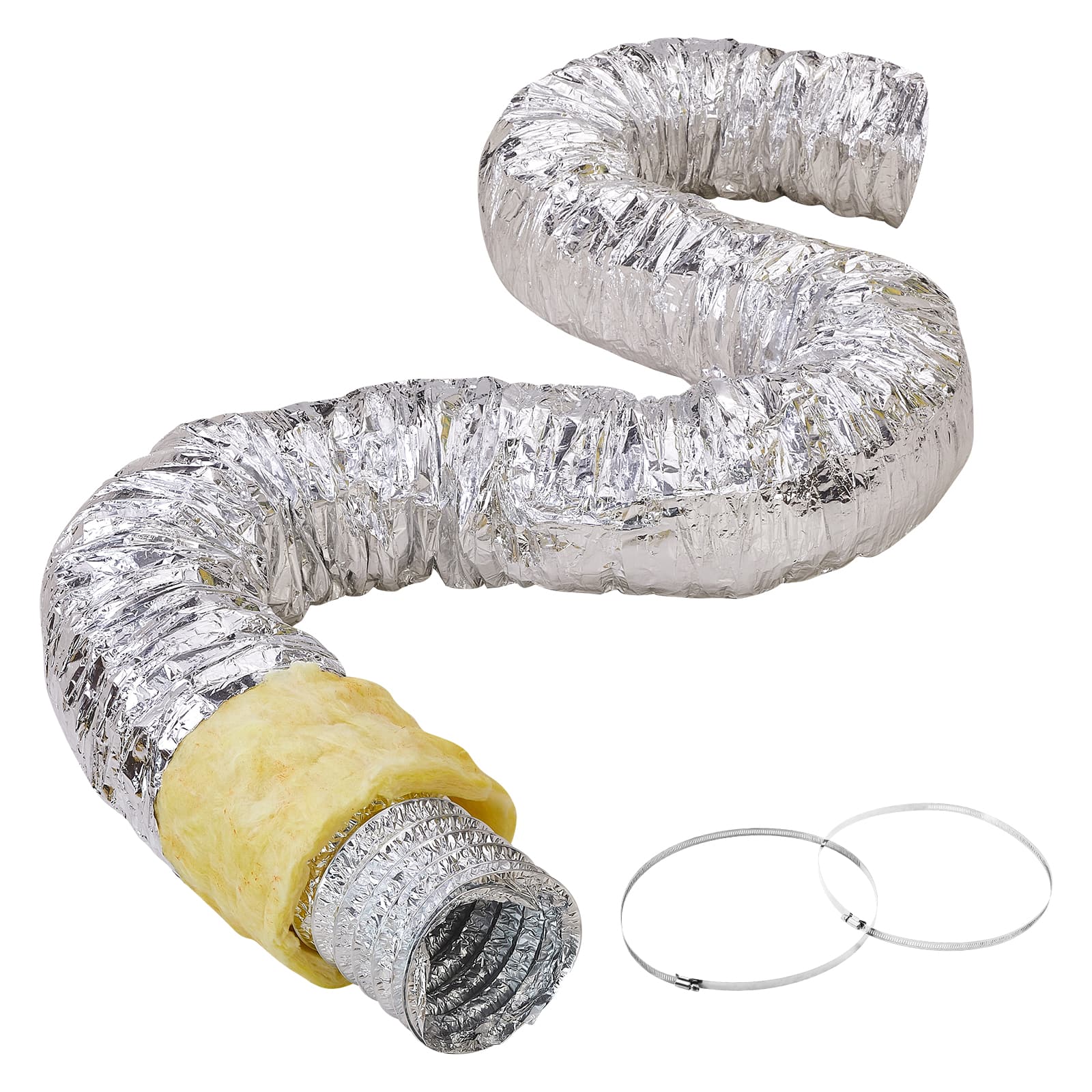 VEVOR - Dryer Vent Hose, 6'' Insulated Flexible Duct 25FT Long with 2 Duct Clamps, Heavy-Duty Three Layer Protection - Silver