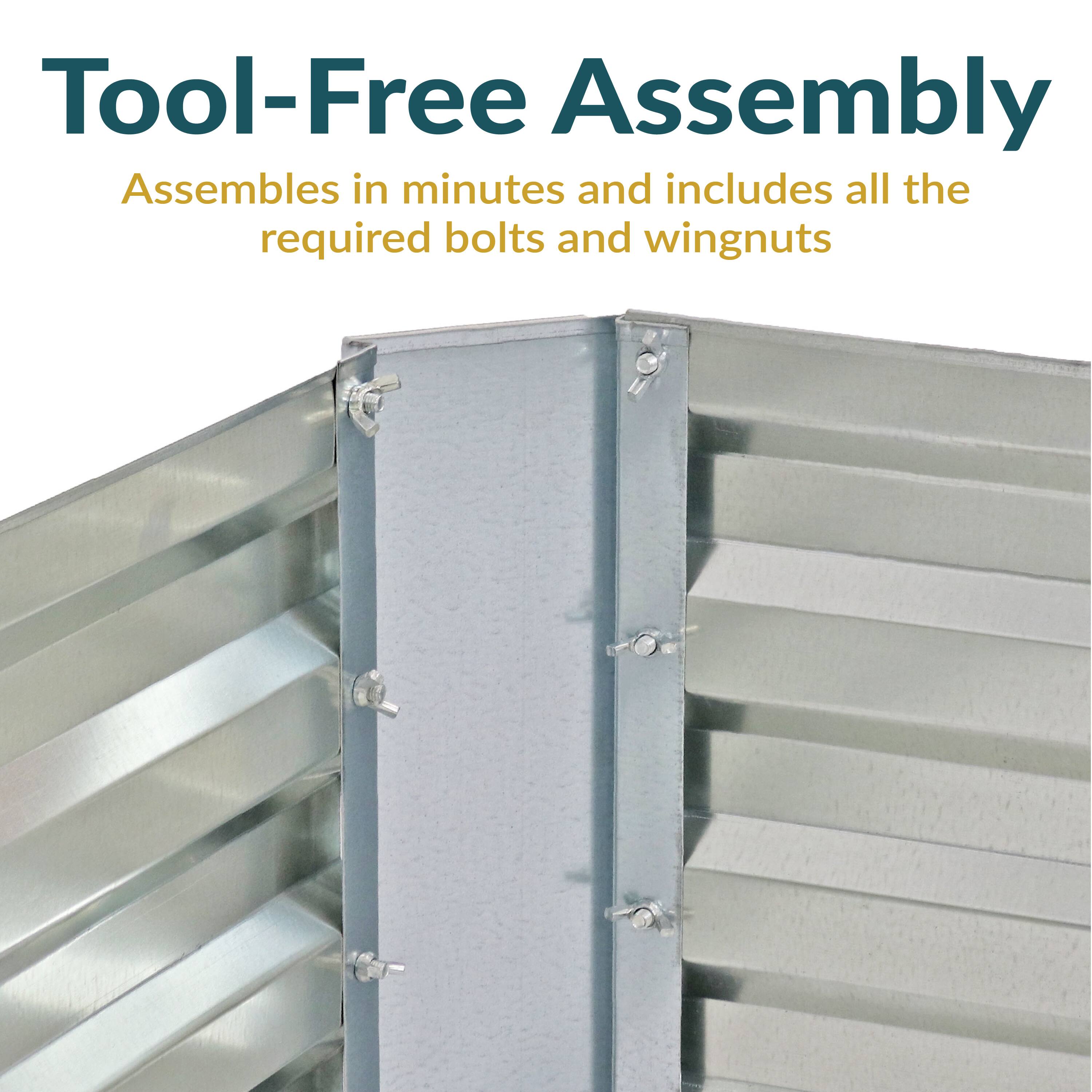 Tool-Free Assembly  
Assembles in minutes and includes all the required bolts and wingnuts
