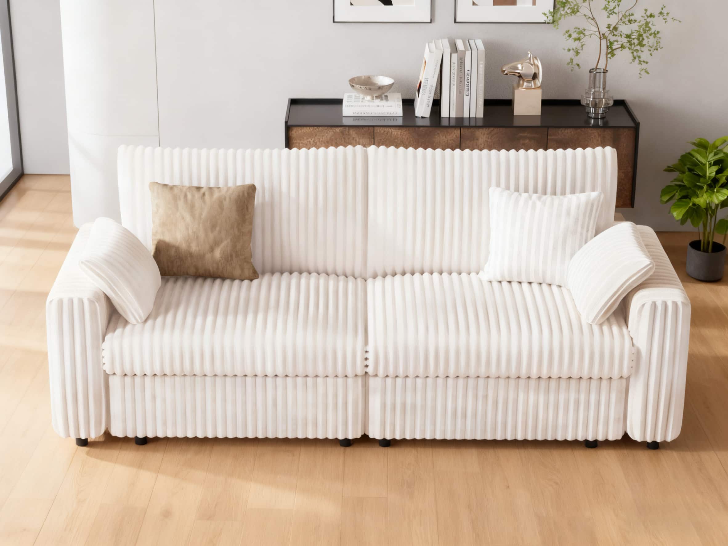 Vipbear - 93.5" Modern Oversized Modular Sectional Sofa Plush Corduroy Fabric, Sectional Couch with Deep Seat, Tool-Free Assembly - White