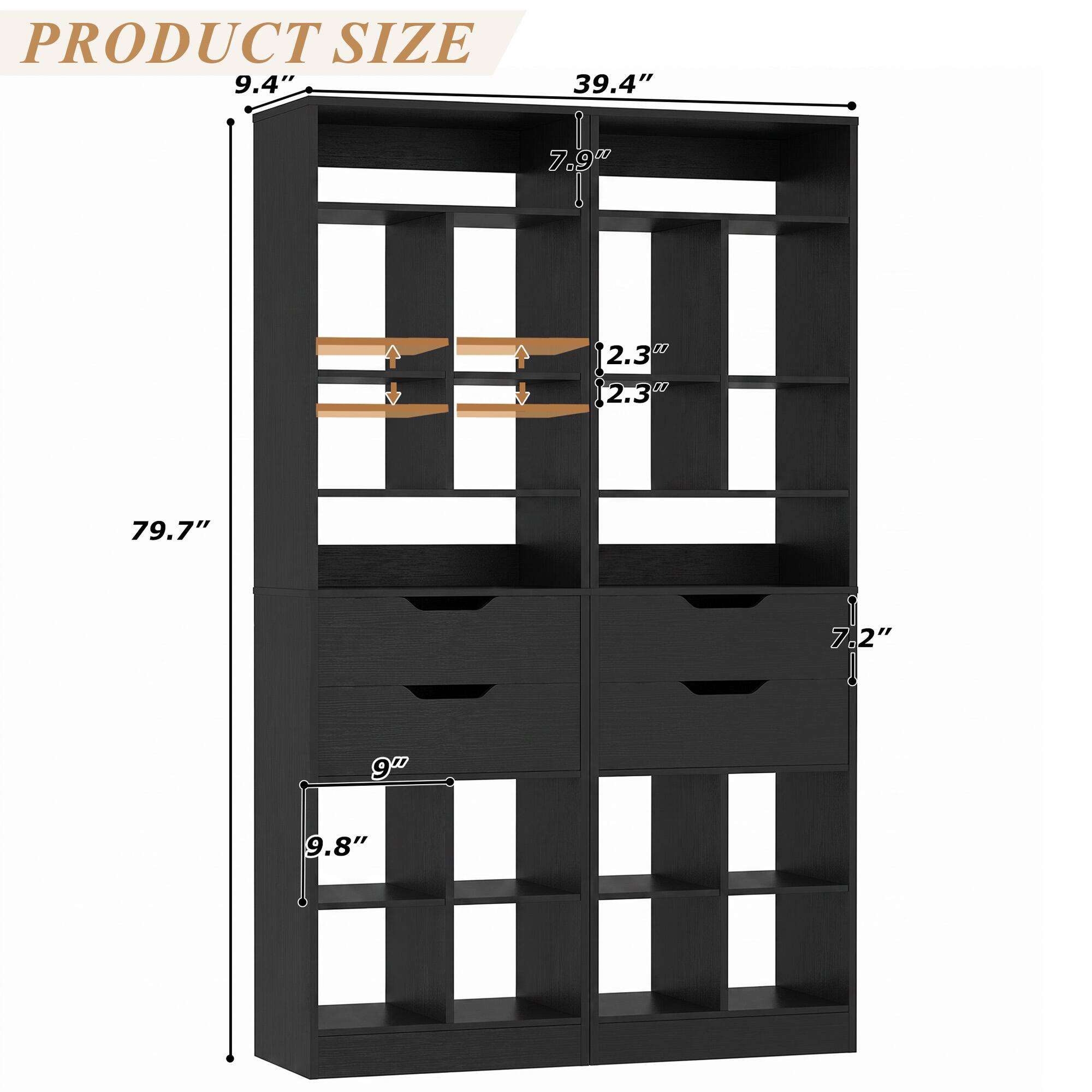 PRODUCT SIZE  
9.4"  
39.4"  
7.9"  
2.3"  
2.3"  
79.7"  
7.2"  
9"  
9.8"