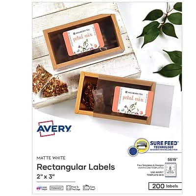 "Avery - Sure Feed Laser/Inkjet Multipurpose Labels, 2"" x 3"", Matte 8 Labels/Sheet, 25 Sheets/Pack (05619) - White" price history on PriceWatchPro