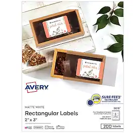 Avery - Sure Feed Laser/Inkjet Multipurpose Labels, 2" x 3", Matte 8 Labels/Sheet, 25 Sheets/Pack (05619) - White