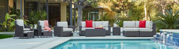 Left. Serta - Serta Laguna Outdoor Armchair, Brown Wicker with Beige Cushions - Beige.