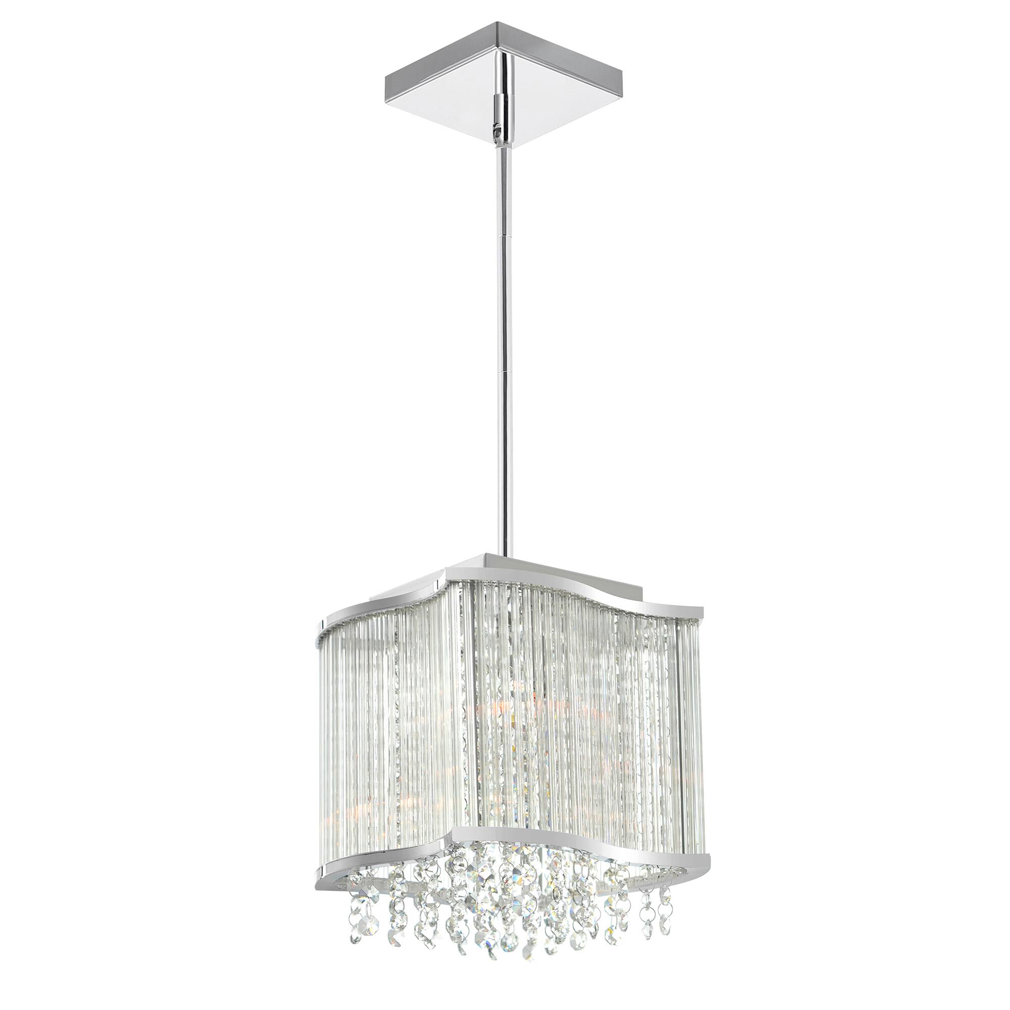 Front. CWI Lighting - Elsa 3 Light Drum Shade Mini Pendant With Chrome Finish - Chrome.
