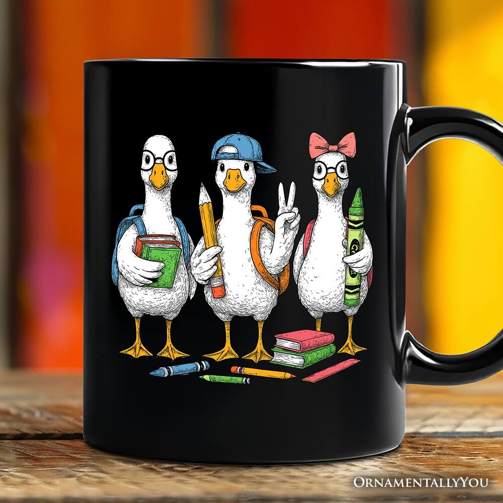 Back. OrnamentallyYou - Goose Back to School Mug, Cute Teacher Student Classroom Gift - Black.