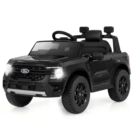Front. HONGGE - 12V Kids Ride On Ford Truck with Music and Remote - Black.