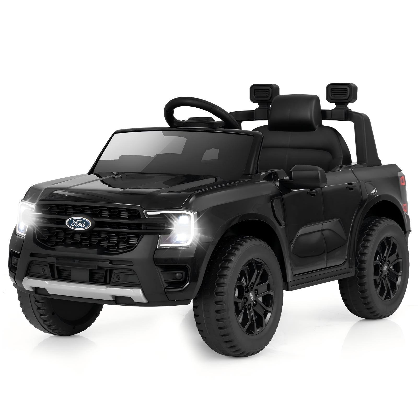 Front. HONGGE - 12V Kids Ride On Ford Truck with Music and Remote - Black.