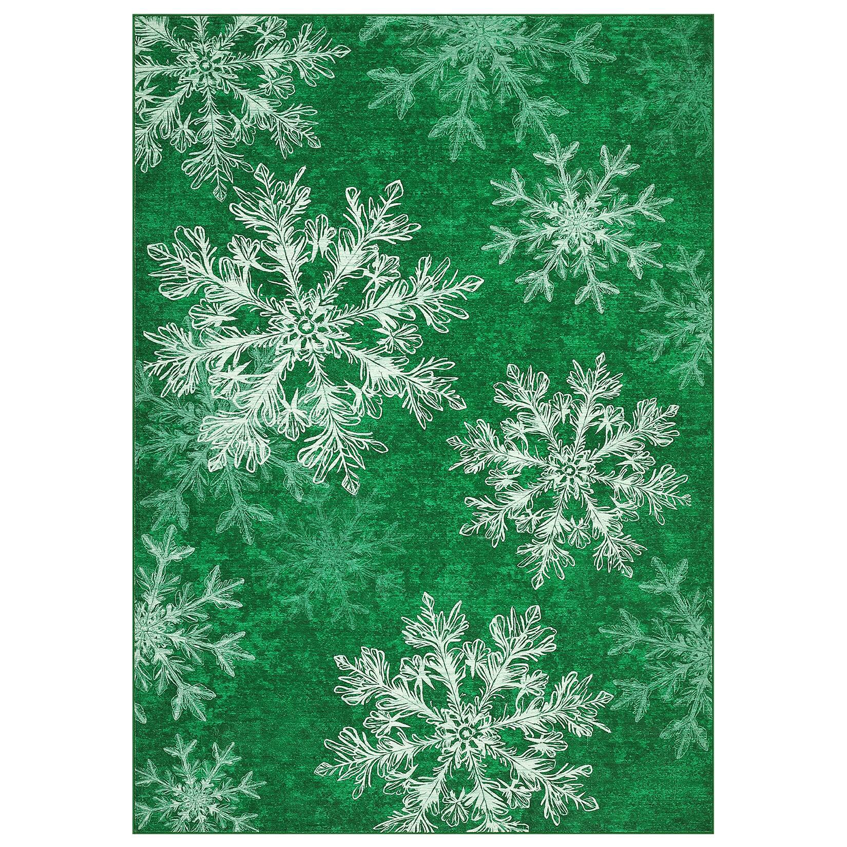 Front. Acekool - 9 x 12 ftChristmas Rug Runner, Stain-Resistant Xmas Floral Bedside Bathroom Rug for Laundry,Bedroom - Green.