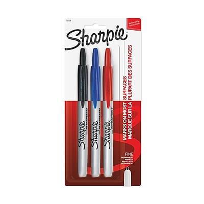 Sharpie - Retractable Permanent Markers, Fine Tip, 3/Pack - Assorted