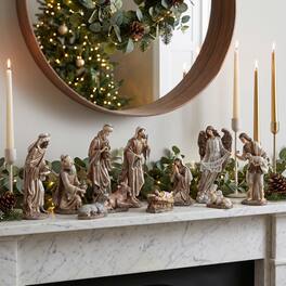Glitzhome - 11pcs Textured Resin Nativity Figurine Set - Brown