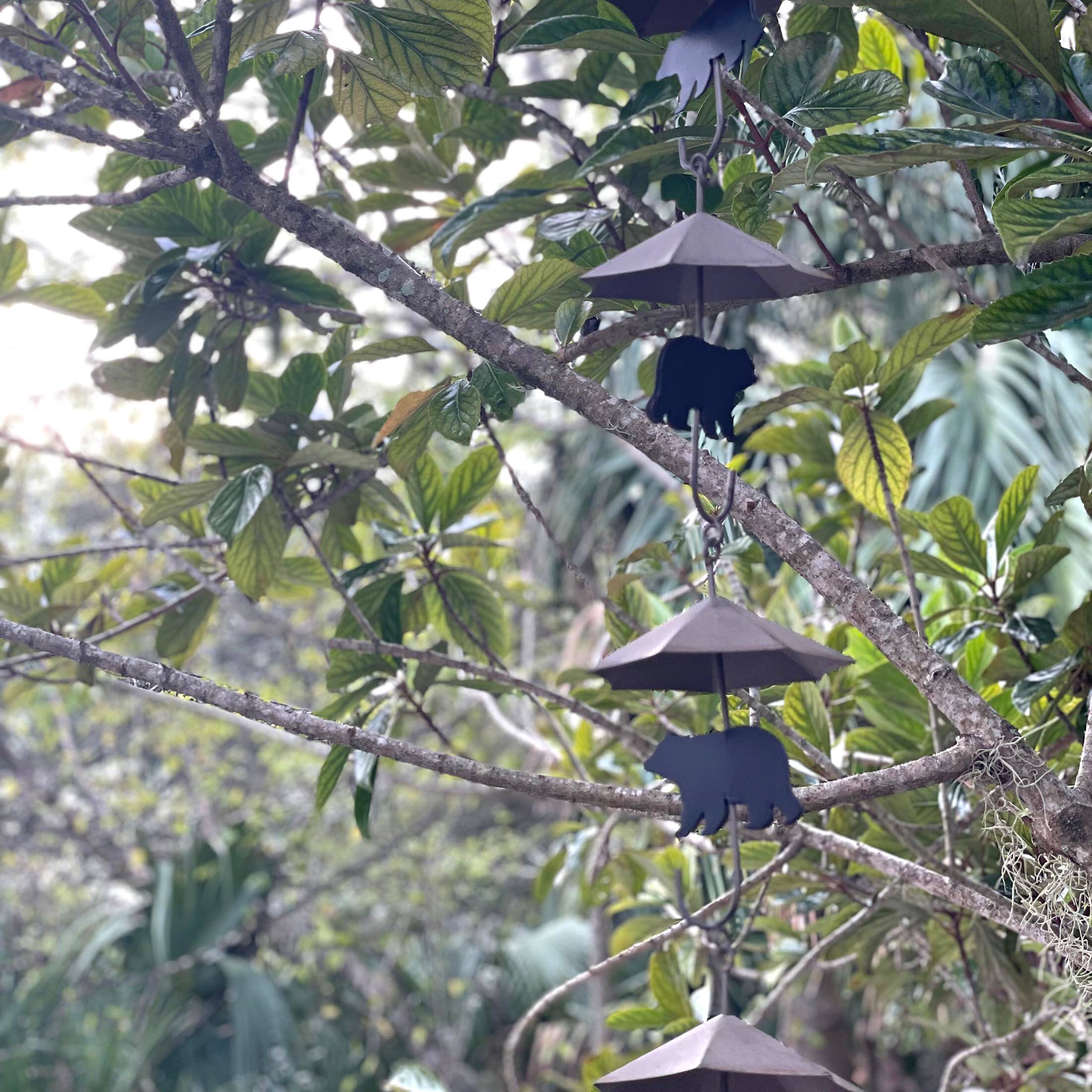 Alt View 3. Things2Die4 - Rustic Black Bear & Umbrella Rain Chain - 75" Long Distressed Copper Finish - Brown.