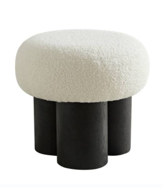 Alt View 5. GOODSILO - Mushroom Stool with Plush Seat and Wood-Like Barrel Base for Versatile Home Seating and Decor - White.