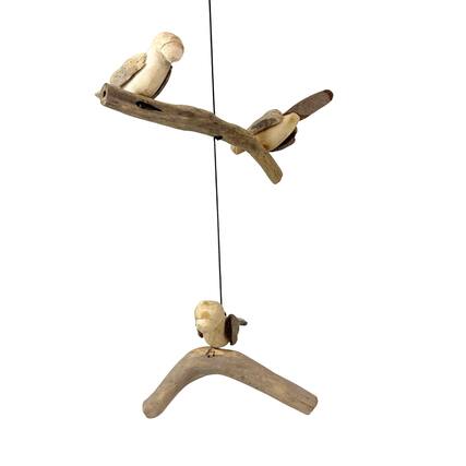 Front. Contrast Inc. - Hanging Bird Mobile Natural Driftwood Wood Sculpture 30 Inch Three Bird Decor - Natural.