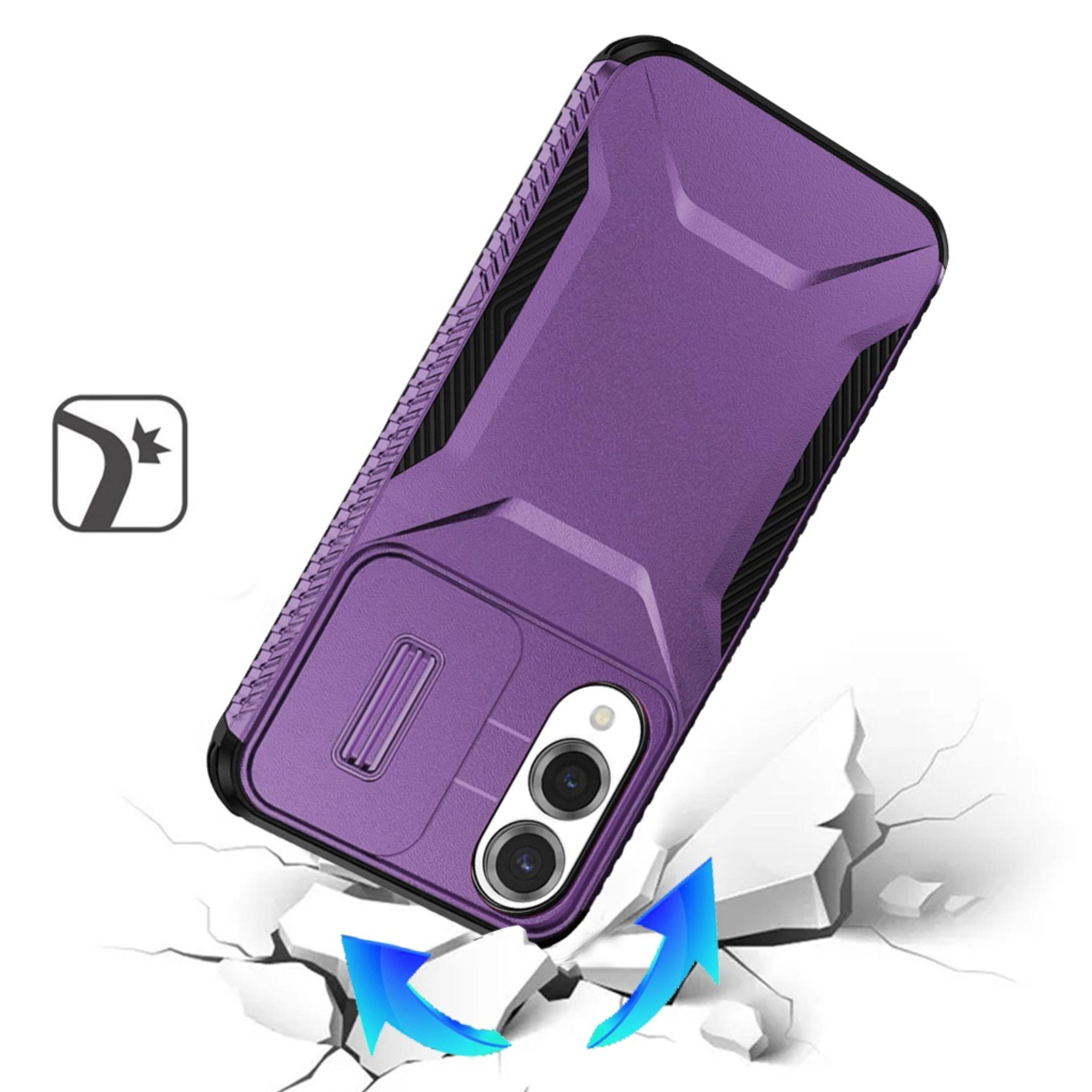 Left. Kitcheniva - Rugged Side Grip Case With Sliding Lens Cover & Tempered Glass For Samsung S25 Edge Purple - Purple.