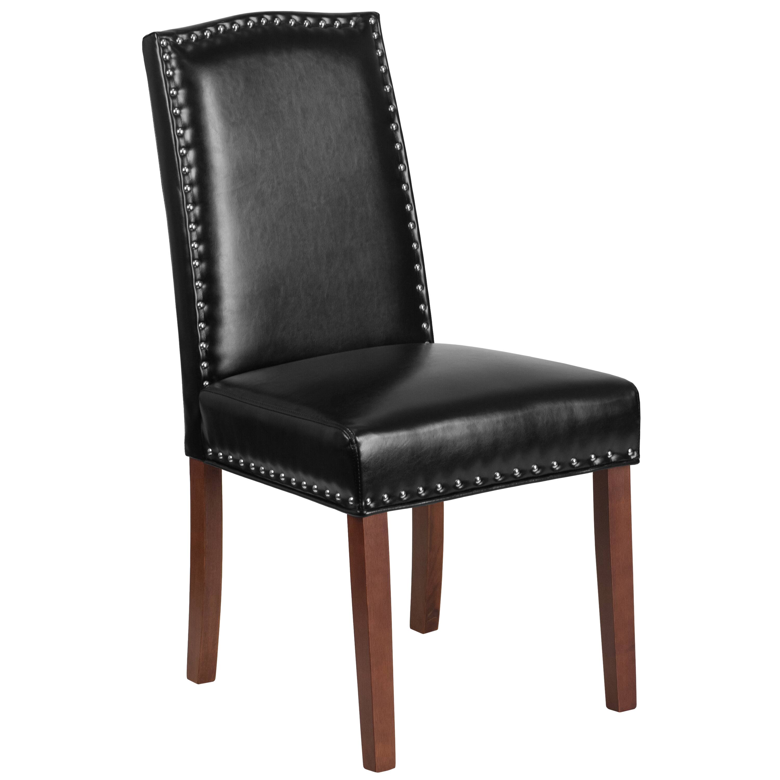 Alt View 1. Emma + Oliver - Parsons Chair with Accent Nail Trim - Black LeatherSoft.