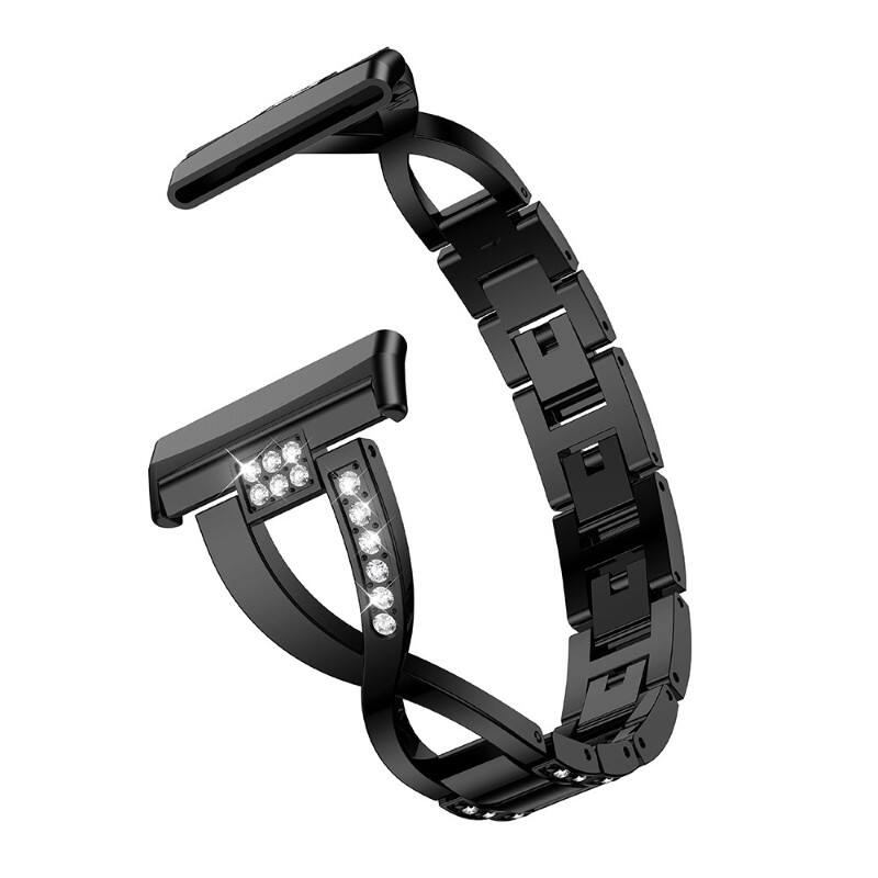 Left. StrapsCo - Glam Bracelet Stainless Steel Watch Band Strap For Fitbit Versa 4 - Black.