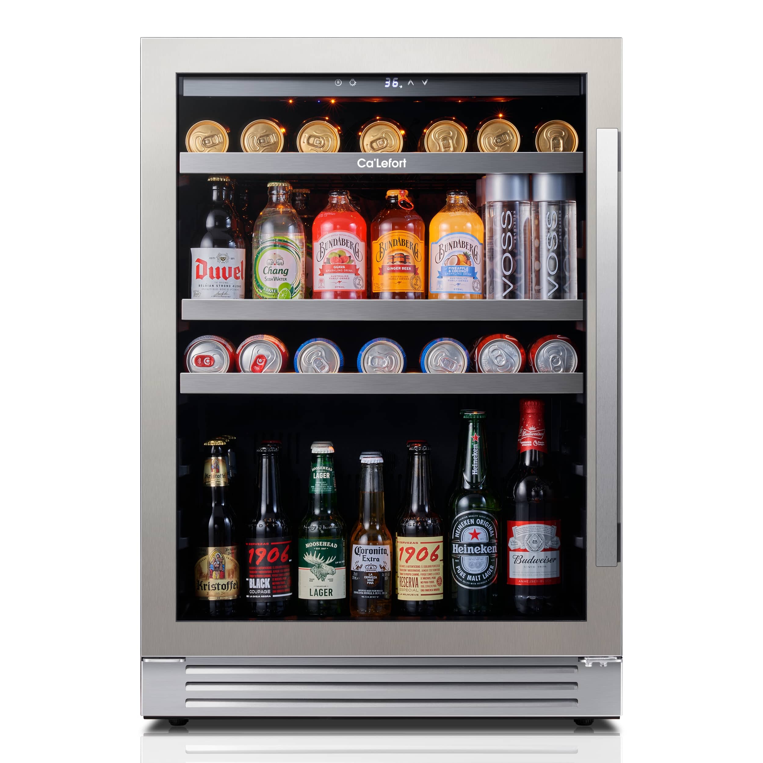Ca'Lefort - 24 inch Beverage Refrigerator cooler, 180 Cans Beverage Fridge, 34°F-54°F, Glass Door, 3LED, Built-In/Freestanding - Stainless Steel