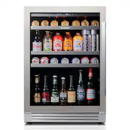 Ca'Lefort - 24 inch Beverage Refrigerator cooler, 180 Cans Beverage Fridge, 34°F-54°F, Glass Door, 3LED, Built-In/Freestanding - Stainless Steel