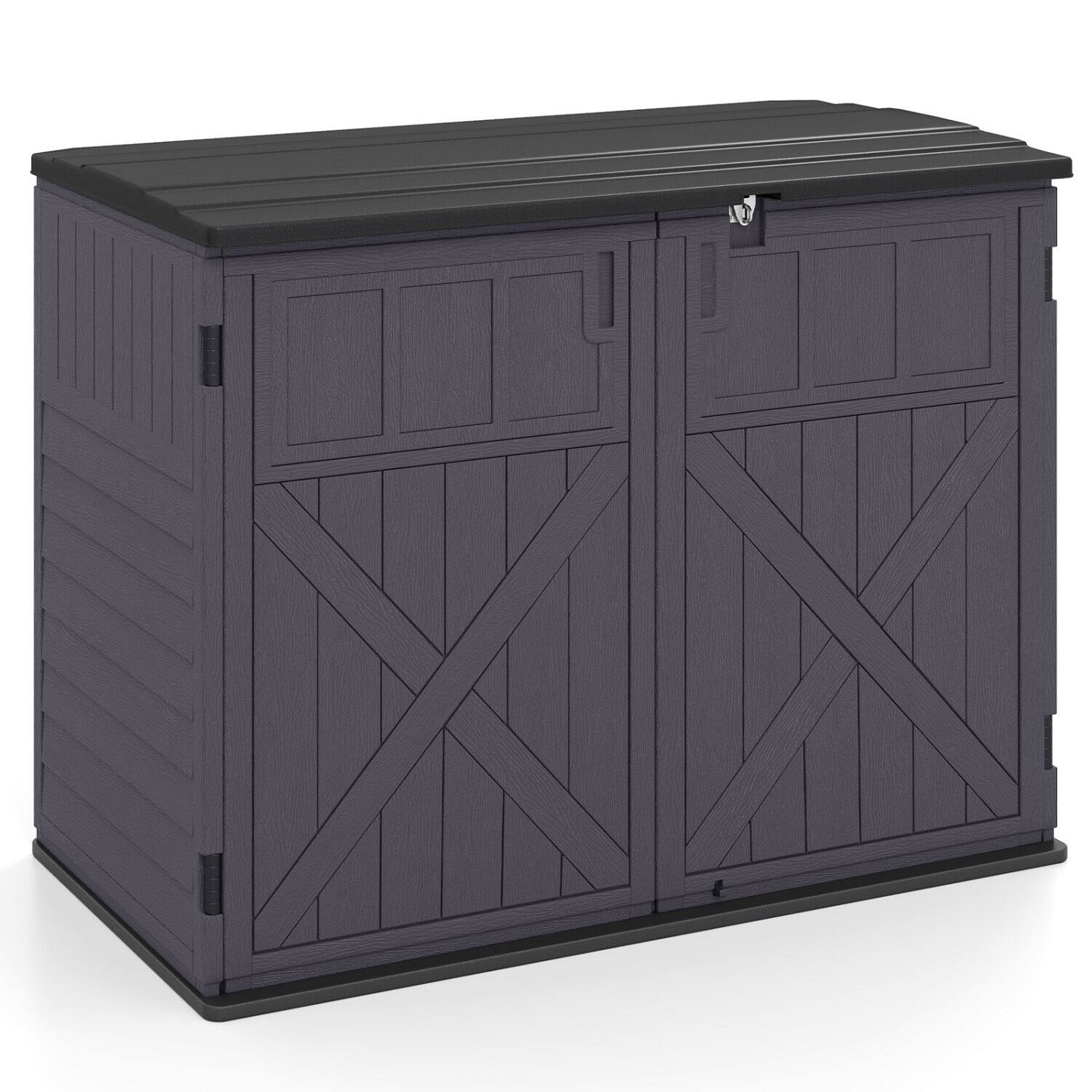 Left. WELLFOR - 20 Cu.Ft Horizontal Resin Storage Shed with Adjustable Shelf - Brown.