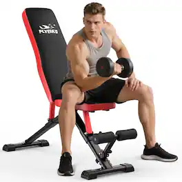 FLYBIRD - WB6 Collapsible Exercise Folding Adjustable Weight Bench, Strength Training Workout Bench up to 6.2' , 880LBS Capacity - Black/Red