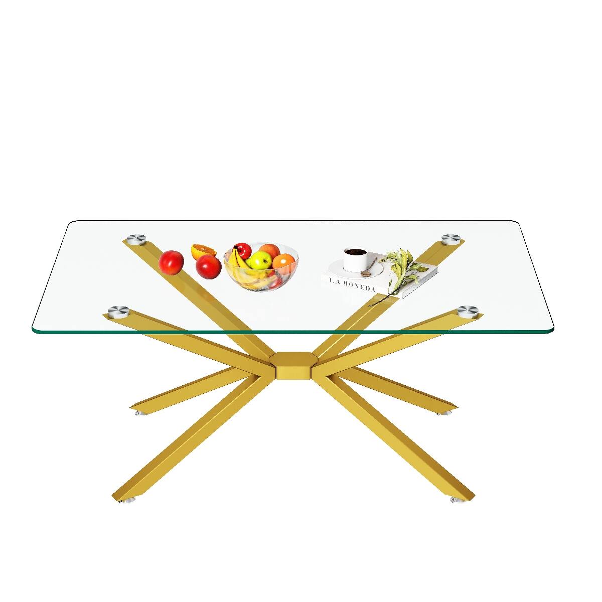Alt View 3. Loheer - Loheer Rectangular Glass Coffee Table with Gold Metal Legs, 39.37 in for Living Room - Transparent.