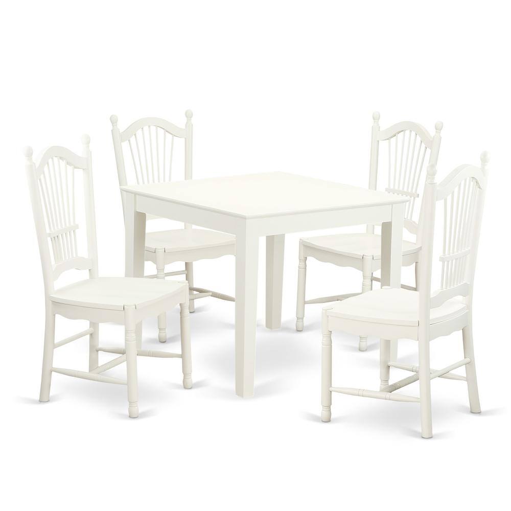 Left. East West Furniture - 5 Pc small Kitchen Table and 4 hard wood Dining Chairs in Linen White - Linen White.