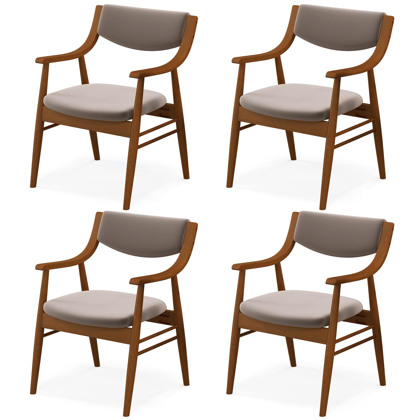Gymax - Set Of 4 Velvet Dining Chair w/ Padded Seat & Back Armrests Rubber Wood Frame Brown - Walnut, Brown