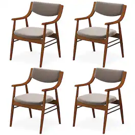 Gymax - Set Of 4 Velvet Dining Chair w/ Padded Seat & Back Armrests Rubber Wood Frame Brown - Walnut, Brown