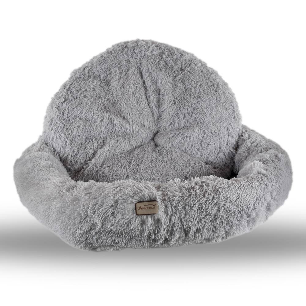 Alt View 5. Armarkat - Extra Large Fluffy Gray Round Cat Bed - Gray.